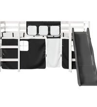 Kinderhochbett mit Vorhängen Weiß Schwarz 90x200 cm Kiefernholz