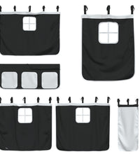 Kinderhochbett mit Vorhängen Weiß Schwarz 90x200 cm Kiefernholz