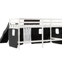 Kinderhochbett mit Vorhängen Weiß Schwarz 90x200 cm Kiefernholz