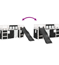 Kinderhochbett mit Vorhängen Weiß Schwarz 90x200 cm Kiefernholz