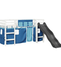 Kinderhochbett mit Vorhängen Blau 90x200 cm Massivholz Kiefer