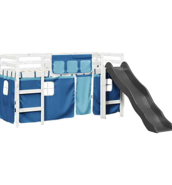 Kinderhochbett mit Vorhängen Blau 90x200 cm Massivholz Kiefer