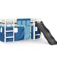 Kinderhochbett mit Vorhängen Blau 90x200 cm Massivholz Kiefer