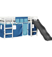 Kinderhochbett mit Vorhängen Blau 90x200 cm Massivholz Kiefer