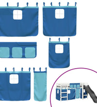 Kinderhochbett mit Vorhängen Blau 90x200 cm Massivholz Kiefer