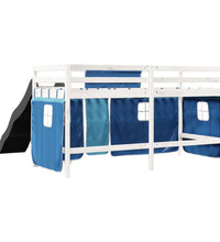 Kinderhochbett mit Vorhängen Blau 90x200 cm Massivholz Kiefer