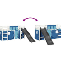 Kinderhochbett mit Vorhängen Blau 90x200 cm Massivholz Kiefer