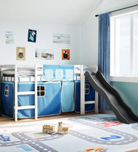 Kinderhochbett mit Vorhängen Blau 90x200 cm Massivholz Kiefer