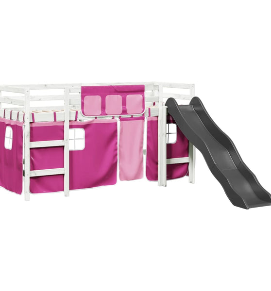 Kinderhochbett mit Vorhängen Rosa 90x200 cm Massivholz Kiefer