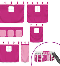 Kinderhochbett mit Vorhängen Rosa 90x200 cm Massivholz Kiefer