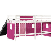 Kinderhochbett mit Vorhängen Rosa 90x200 cm Massivholz Kiefer
