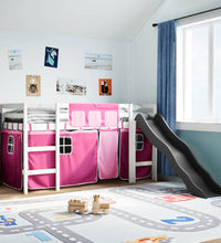 Kinderhochbett mit Vorhängen Rosa 90x200 cm Massivholz Kiefer