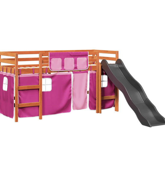 Kinderhochbett mit Vorhängen Rosa 90x200 cm Massivholz Kiefer