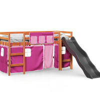 Kinderhochbett mit Vorhängen Rosa 90x200 cm Massivholz Kiefer