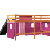 Kinderhochbett mit Vorhängen Rosa 90x200 cm Massivholz Kiefer