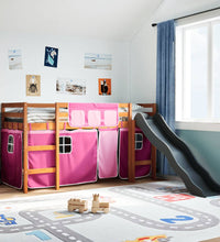 Kinderhochbett mit Vorhängen Rosa 90x200 cm Massivholz Kiefer