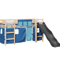 Kinderhochbett mit Vorhängen Blau 90x190 cm Massivholz Kiefer