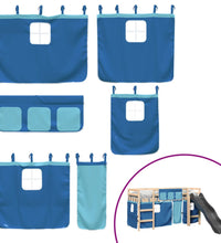 Kinderhochbett mit Vorhängen Blau 90x190 cm Massivholz Kiefer