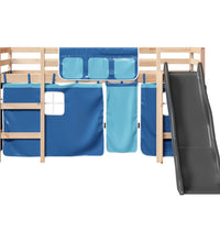 Kinderhochbett mit Vorhängen Blau 90x190 cm Massivholz Kiefer