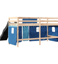 Kinderhochbett mit Vorhängen Blau 90x190 cm Massivholz Kiefer