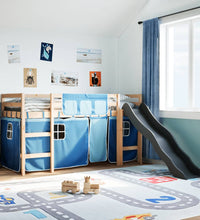 Kinderhochbett mit Vorhängen Blau 90x190 cm Massivholz Kiefer