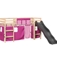 Kinderhochbett mit Vorhängen Rosa 90x190 cm Massivholz Kiefer