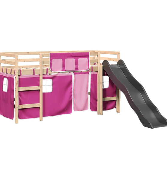 Kinderhochbett mit Vorhängen Rosa 90x190 cm Massivholz Kiefer
