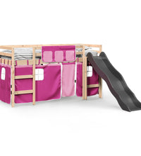 Kinderhochbett mit Vorhängen Rosa 90x190 cm Massivholz Kiefer