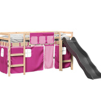 Kinderhochbett mit Vorhängen Rosa 90x190 cm Massivholz Kiefer