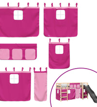 Kinderhochbett mit Vorhängen Rosa 90x190 cm Massivholz Kiefer