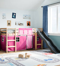 Kinderhochbett mit Vorhängen Rosa 90x190 cm Massivholz Kiefer