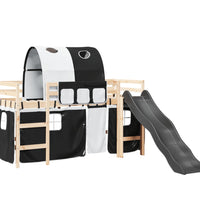 Kinderhochbett mit Tunnel Weiß & Schwarz 80x200 cm Kiefernholz
