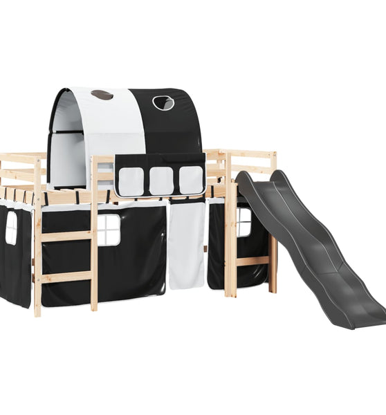 Kinderhochbett mit Tunnel Weiß & Schwarz 80x200 cm Kiefernholz