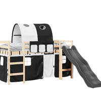 Kinderhochbett mit Tunnel Weiß & Schwarz 80x200 cm Kiefernholz
