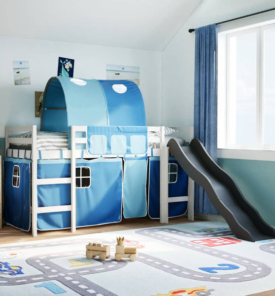 Kinderhochbett mit Tunnel Blau 80x200 cm Massivholz Kiefer