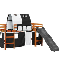 Kinderhochbett mit Tunnel Weiß & Schwarz 80x200 cm Kiefernholz