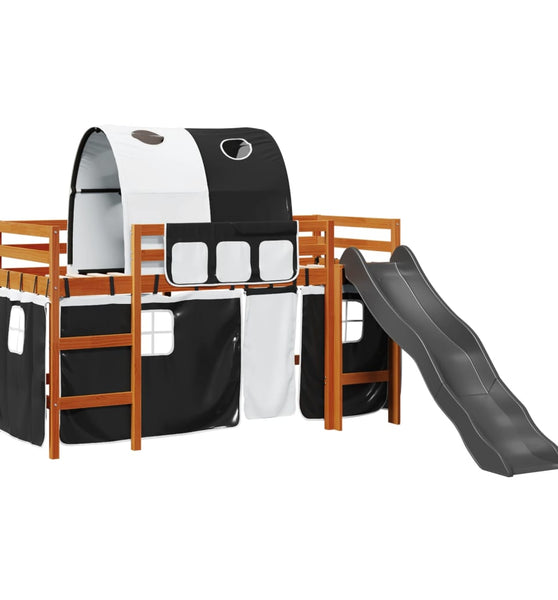Kinderhochbett mit Tunnel Weiß & Schwarz 80x200 cm Kiefernholz