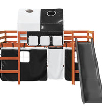 Kinderhochbett mit Tunnel Weiß & Schwarz 80x200 cm Kiefernholz
