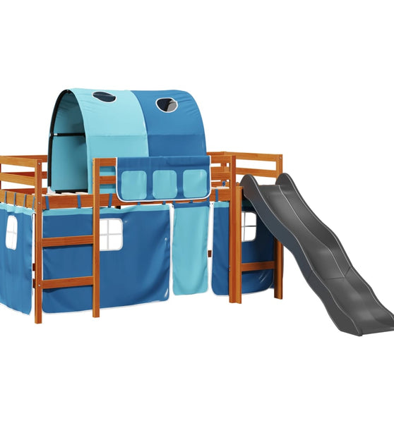 Kinderhochbett mit Tunnel Blau 80x200 cm Massivholz Kiefer
