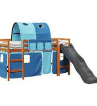 Kinderhochbett mit Tunnel Blau 80x200 cm Massivholz Kiefer