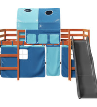 Kinderhochbett mit Tunnel Blau 80x200 cm Massivholz Kiefer