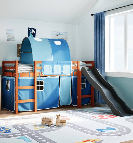 Kinderhochbett mit Tunnel Blau 80x200 cm Massivholz Kiefer