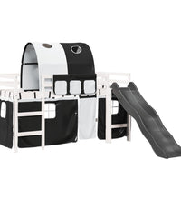 Kinderhochbett mit Tunnel Weiß & Schwarz 90x200 cm Kiefernholz