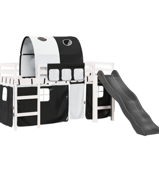 Kinderhochbett mit Tunnel Weiß & Schwarz 90x200 cm Kiefernholz