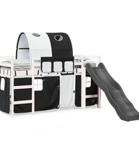 Kinderhochbett mit Tunnel Weiß & Schwarz 90x200 cm Kiefernholz