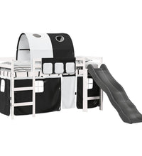 Kinderhochbett mit Tunnel Weiß & Schwarz 90x200 cm Kiefernholz