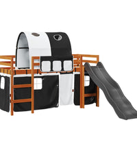 Kinderhochbett mit Tunnel Weiß & Schwarz 90x200 cm Kiefernholz