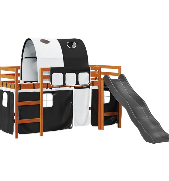 Kinderhochbett mit Tunnel Weiß & Schwarz 90x200 cm Kiefernholz