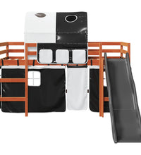 Kinderhochbett mit Tunnel Weiß & Schwarz 90x200 cm Kiefernholz