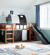Kinderhochbett mit Tunnel Weiß & Schwarz 90x200 cm Kiefernholz
